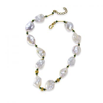 SNOWFALL Baroque Pearls and Emeralds Necklace