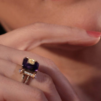 PROTECTOR Amethyst and Diamonds Gold Ring