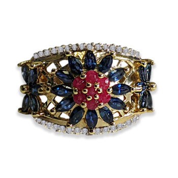 BLUE STAR Sapphires Rubies and Diamonds Ring