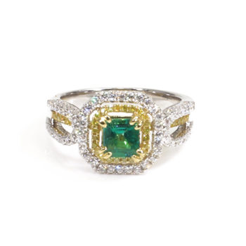 SUN RAY Emerald White and Yellow Diamonds Ring