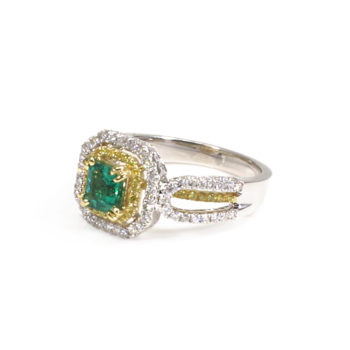 SUN RAY Emerald White and Yellow Diamonds Ring